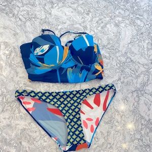 Maaji bikini with lace back longline bra top and reversible bottoms, size XS